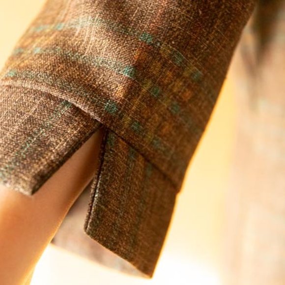 VIN Darcy Brown with Orange and Blue Plaid Shirt womens L - Picture 7 of 10